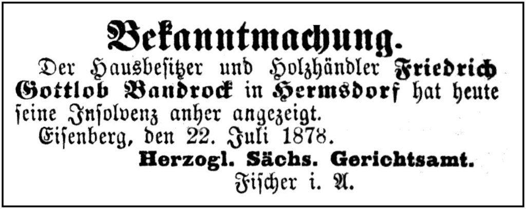 1878-07-22 Hdf Insolvenz Bandrock